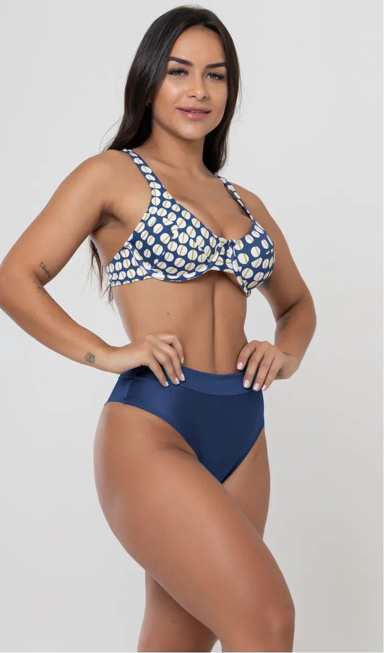 Biquini Meia Taça + Hot Pant Audrey Costa Azul