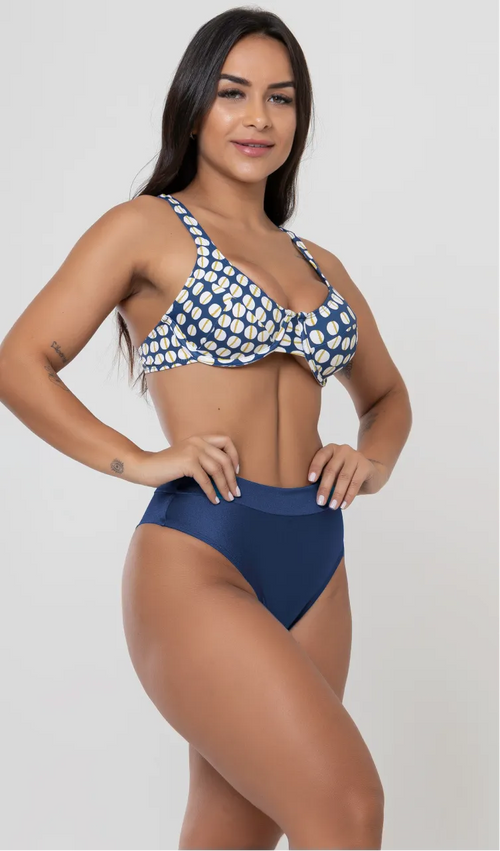 Biquini Meia Taça + Hot Pant Audrey Costa Azul