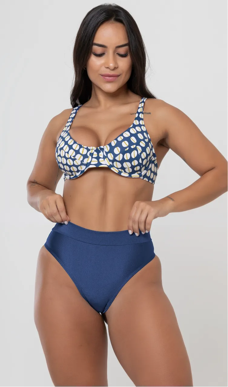 Biquini Meia Taça + Hot Pant Audrey Costa Azul