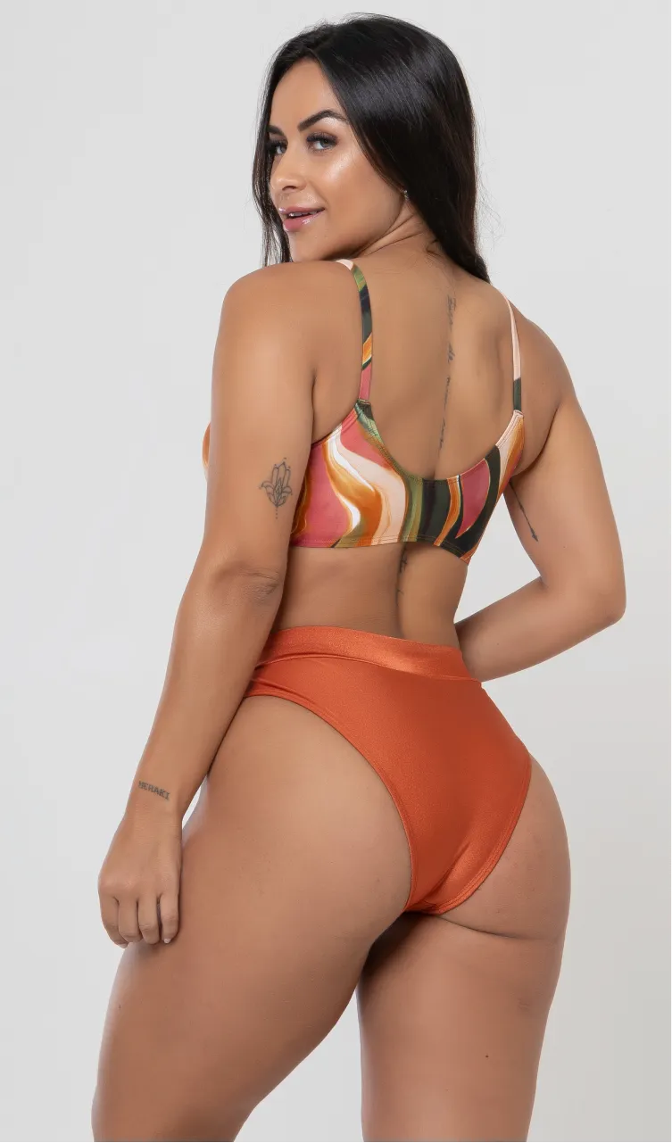 Biquini Top Amarração Frontal + Cós Bardot Alma de Amêndoa
