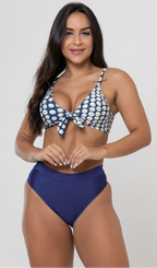 Biquini Top Amarração Frontal + Cós  Bardot Costa Azul