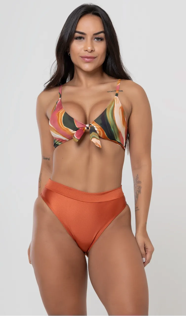 Biquini Top Amarração Frontal + Cós Bardot Alma de Amêndoa