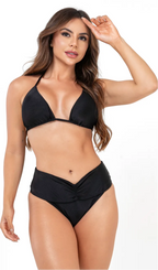 Biquini Top Cortininha + Hot Pant Lipo Praiana Preto