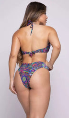 Biquini Top Cortininha + Hot Pant Lipo Tribal Flowers
